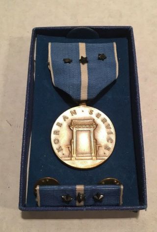 U.  S.  Korean Service Full Size Medal - - Usmc Issue Box - - 3 Bronze Stars