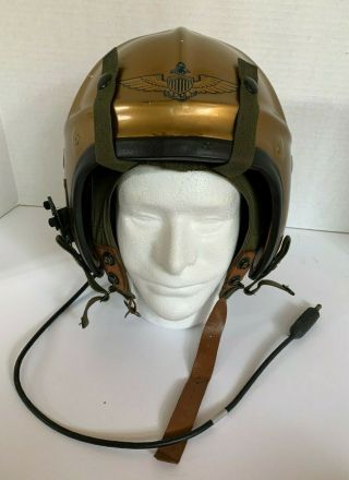 Us Navy H - 4 Flight Helmet Size Medium With Liner & Comm.  Wired Gentex 1950s
