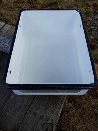 Vintage White Enamel Refrigerator Drawer Hydrator Vegetable Crisper Black Trim 3