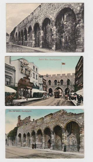 Three Old Cards Southampton Old City Walls Around 1910 Hampshire