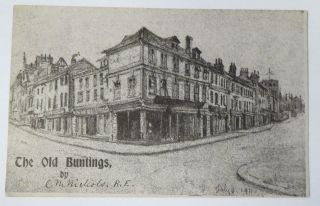 Antique Sketch Postcard By C.  M.  Nichols Of The Old Buntings Store Norwich 1911