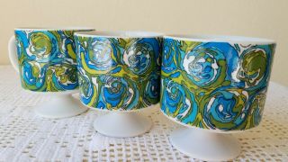 Vintage Holt Howard Ceramic Pedestal Coffee Cups Mugs Floral Abstract Set Of 3
