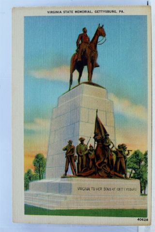 Pennsylvania Pa Gettysburg Virginia State Memorial Postcard Old Vintage Card Pc