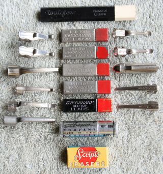 Vtg Mechanical Pencil Pocket Clips,  Leads,  Erasers: Scripto,  Eversharp,  Wearever