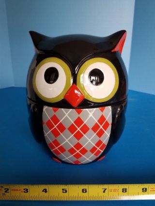 Home Collectible Owl Cookie Jar Harry David Black Ceramic Argyle Sweater