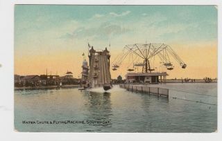 Old Card Water Chute And Flying Machine Southport Amusement Park C.  1910