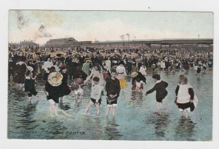 Old Card Seaforth Shore Bootle Crowd Scene Liverpool 1906 Railway Animated