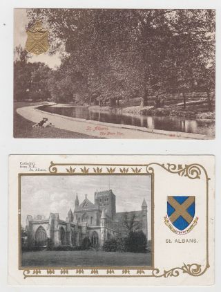 Two Old Heraldic Cards Of Card St Albans Around 1910 Hemel Hempstead