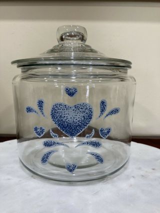 Corelle Blue Hearts Glass Cookie Jar Canister Kitchen