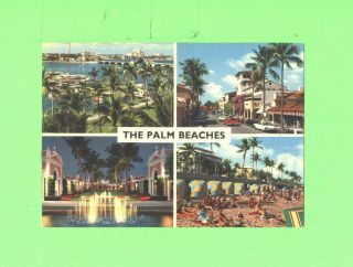 Gg Postcard The Palm Beaches Florida Multi View Old Car Bathers Bikini Beauty
