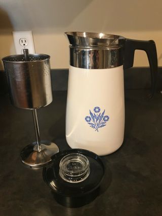 Vintage Corningware 9 Cup Coffee Percolator Blue Cornflower Pattern