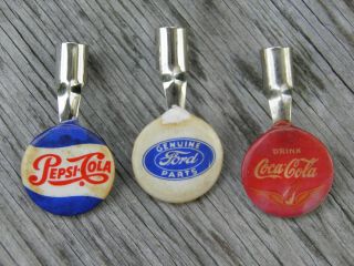Vintage 3 Advertising Pencil Pocket Clips Ford Parts Coca Cola Pepsi