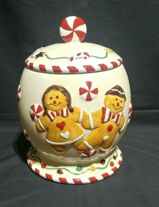 Vintage Christmas Gingerbread Peppermint Cookie Jar Canister - Rare & Unique
