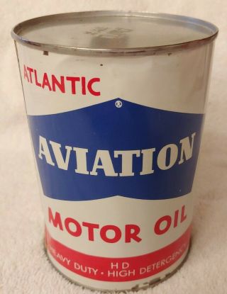 1930s 40s Atlantic Aviation Motor Oil Can 1quart Size Tin Can Full Sign
