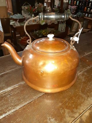 Antique Wooden Handled Copper Kettle With Wooden Handle