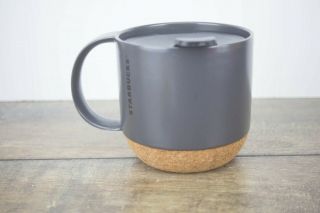 Starbucks Ceramic Travel Desktop Mug Gray Black Matte Cork Bottom With Lid 12oz