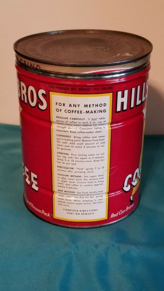 VTG HILLS BROTHERS METAL RED YELLOW COFFEE CAN KEY OPENED DISPLAY 3
