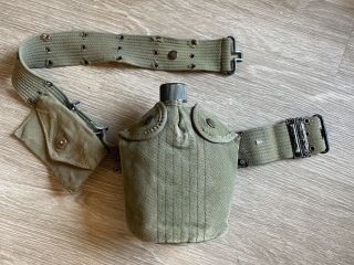 Us Army Korean War Belt W/ 1956 Mirro Canteen W/ Canvas Cover And Pouch