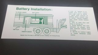 Hess 1975 / 1976 Barrel Truck Battery Instruction Card Sweet