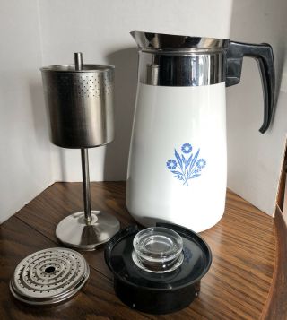 Vintage Corning Ware Blue Cornflower Stove Top 9 Cup Percolator Coffee Pot