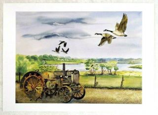 18 " X 13 " John Deere Art Print Farm Tractor Ducks Artist Print By K Holbert