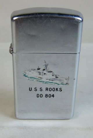 1960? Vietnam War Zippo Slim Lighter Uss Rooks Dd - 804