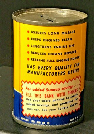 Vintage Sunoco Dynalube Motor Oil Can Coin Bank - Copyright 1951 Cool 2
