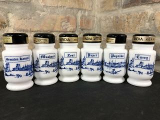 Vintage Milk Glass Spice Jars Set French German Dutch Belgium India Containers
