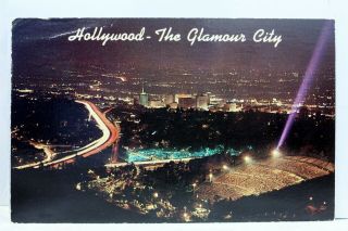 California Ca Los Angeles Hollywood Mulholland Drive Night Postcard Old Vintage