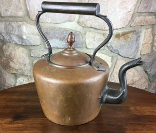 Vintage Copper Tea/water Kettle With Brass Handle Gooseneck Spout