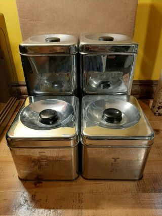 Vintage Mid Century 4 - Piece Chrome Kitchen Canister Set Lincoln Beauty Ware