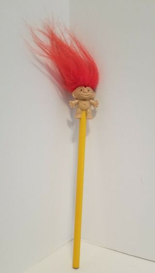 Vintage 1990s Troll Pencil Topper Orange Hair