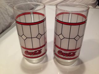 Vintage Set Of 2 Coca Cola Tiffany Style Frosted Glasses