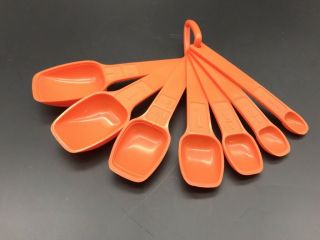 Set Of 7 Nos Vintage Orange Tupperware Measuring Spoons With Ring Tbs Tsp