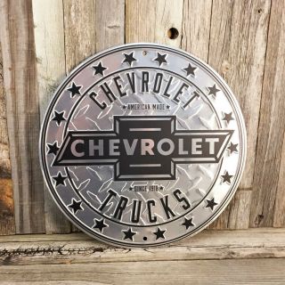 Chevrolet Chevy Truck Embossed Diamond Plated Metal Tin Sign 12 " Garage