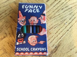 Vintage Funny Face School Crayons (8) Empire Pencil Box Clown Black Americana