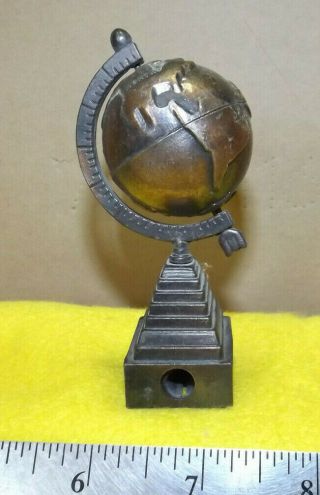 Miniature Cast Metal Doll House Size Globe On Stand Vintage Pencil Sharpener Guc