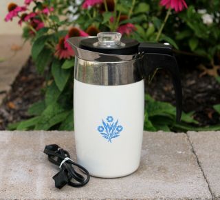 Vtg Corning Ware Blue Cornflower 6 Cup Electric Coffee Percolator Complete