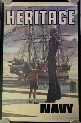 Vintage 1973 " Heritage " Navy Poster By U.  S.  Government Printing Office