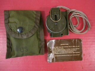 Post - Vietnam Us Army Lensatic Magnetic Compass Dated 1979 W/m1967 Nylon Pouch