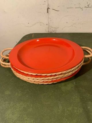 Set Of 4 Vintage Dynasty Ware By Ashton Porcelain Enamelled Iron Platters W/ Rat