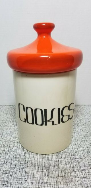 Vintage Retro Mid - Century Art Deco Ceramic Cookie Jar Orange Top