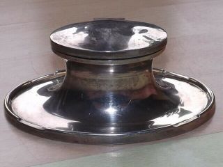 Unusual Solid Silver Oval Capstan Inkwell A & J Zimmerman Ltd Birmingham 1924