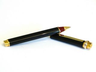 Cartier Vendome Oval Black Lacquer Ballpoint Pen With Gold Trim & Trinity Rings