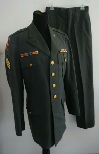 Vtg 1960s 70s Us Army Dress Coat Pants Uniform Suit Sz 38l 29x31