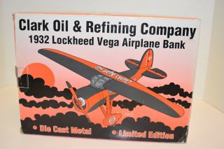 Vintage Clark Oil 1932 Die Cast Lockheed Vega Airplane Bank