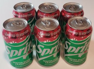 6 Pack Sprite Winter Spiced Cranberry 12oz.  Cans.  Limited Edition.