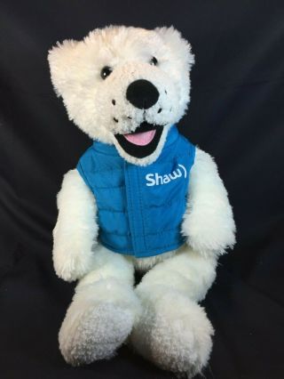 Shaw Cable White Plush Teddy Bear With Blue Vest Canadian Advertising Mascot