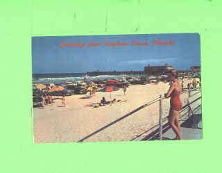 Zz Postcard Greetings From Daytona Beach Florida Old Car Bathers Bathing Beauty