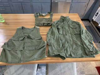 Vtg Us Army Military Vietnam Era M - 65,  Cold Weather Field Jacket W/vest & Pack